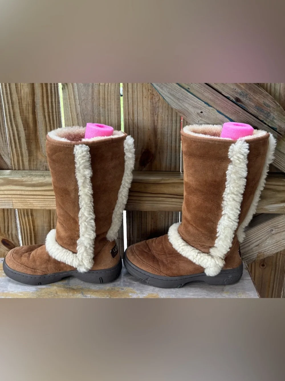 UGG Sunburst Chestnut Brown Suede Tall 5218 Sheepskin Lined Boots Size 7